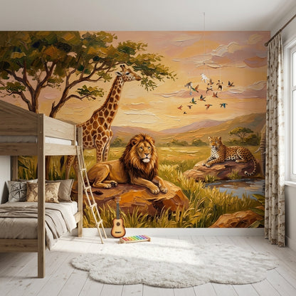 African Savanna Wallpaper Safari Animals Painterly Landscape Removable Wall Decor