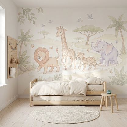 White Background Wallpaper Nursery Safari Wall Mural