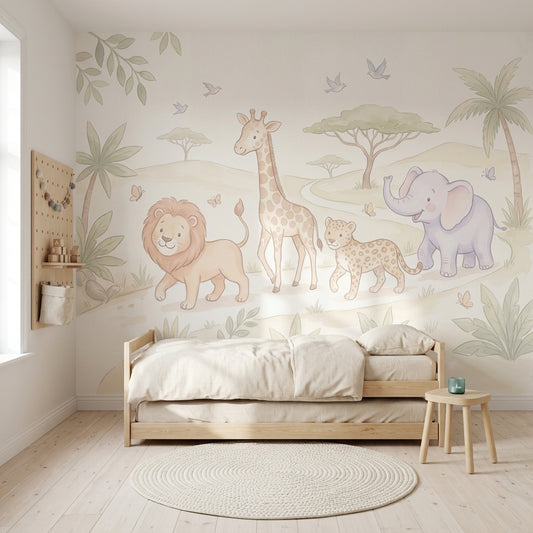White Background Wallpaper Nursery Safari Wall Mural