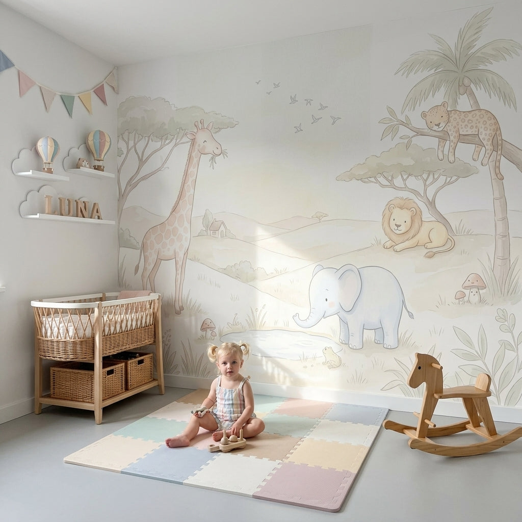 Safari Wallpaper Nursery Removable Pastel Wall Decor