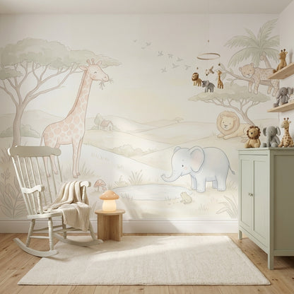 Safari Wallpaper Nursery Removable Pastel Wall Decor