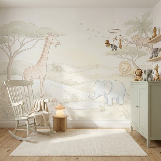 Safari Wallpaper Nursery Removable Pastel Wall Decor