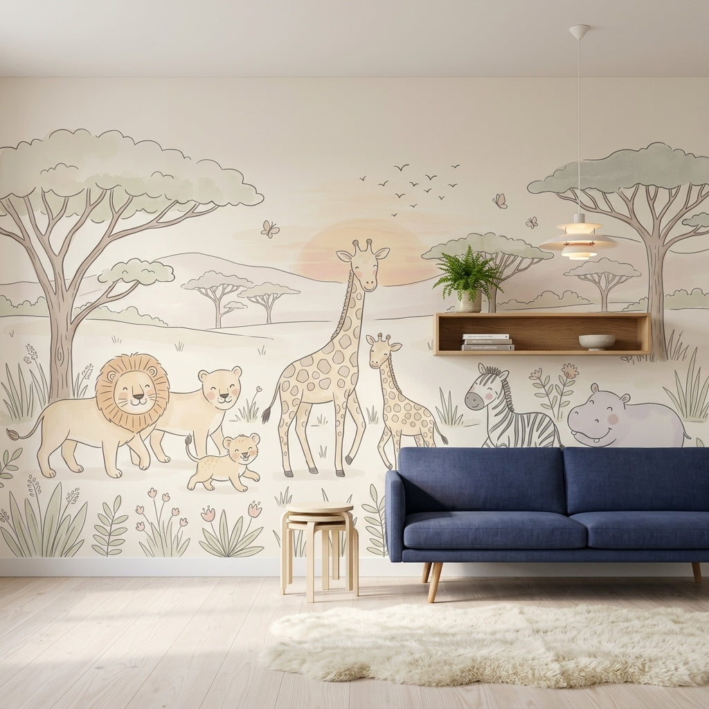 Safari Wallpaper Savanna Giraffe Removable Wall Decor