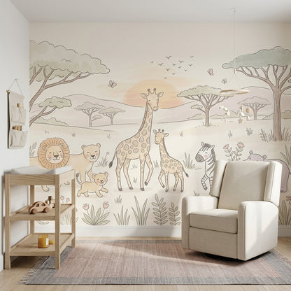 Safari Wallpaper Savanna Giraffe Removable Wall Decor