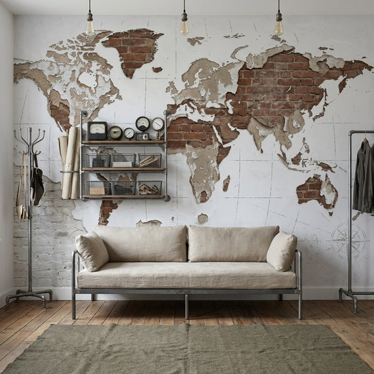 Brick Wall Wallpaper World Map Removable Wall Decor