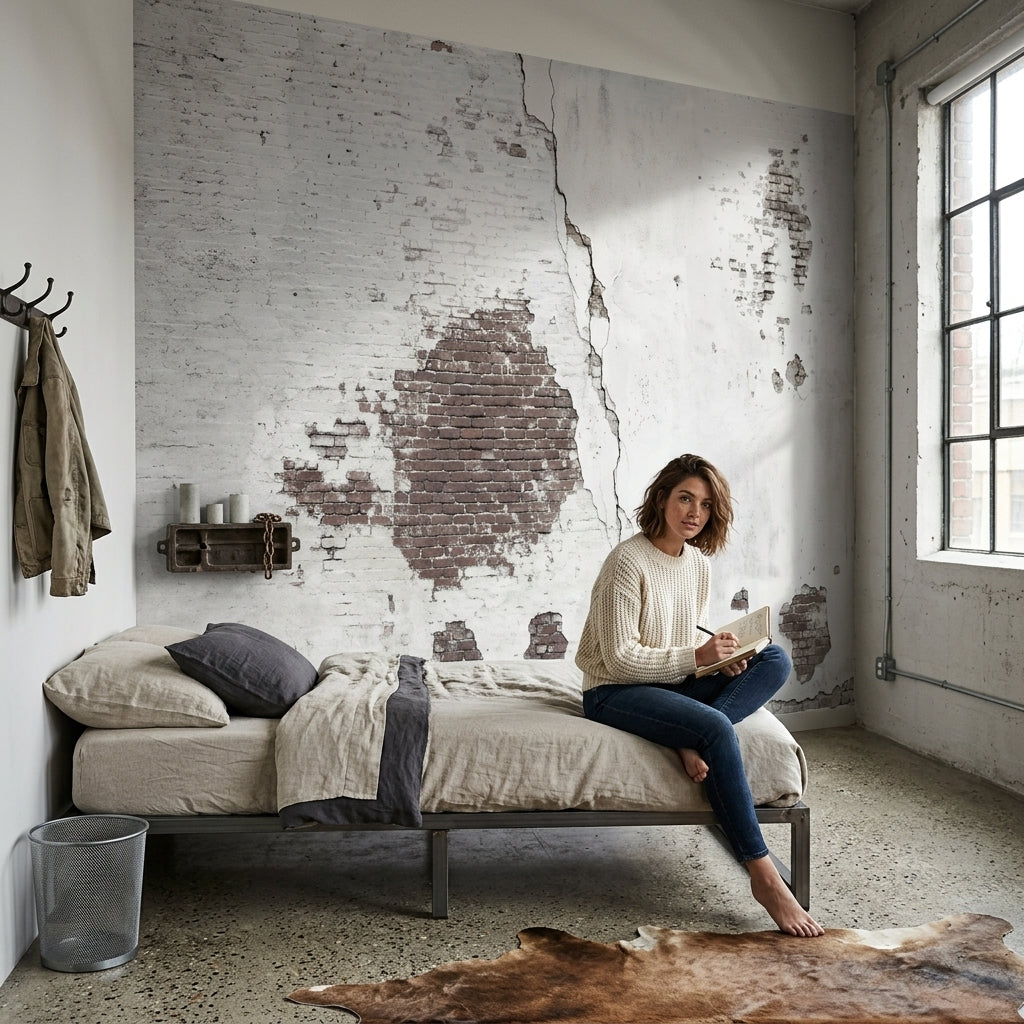 Distressed Wall Wallpaper Peeling Paint Exposed Brick Removable Wall Decor