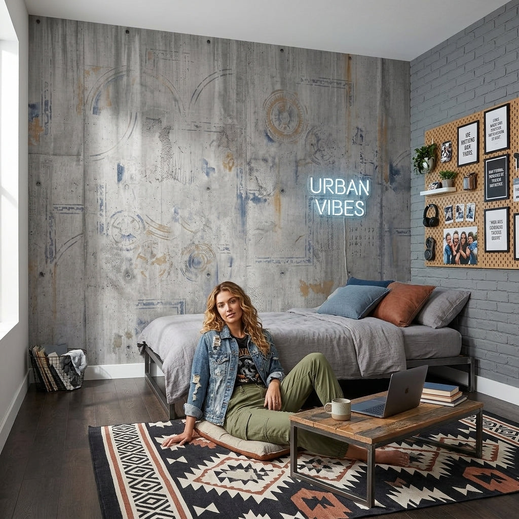 Industrial Concrete Wallpaper Abstract Stencil Gray Distressed Wall Mural