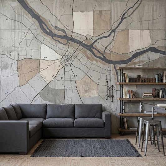 Concrete Texture Wallpaper Vintage Map Removable Industrial Wall Decor