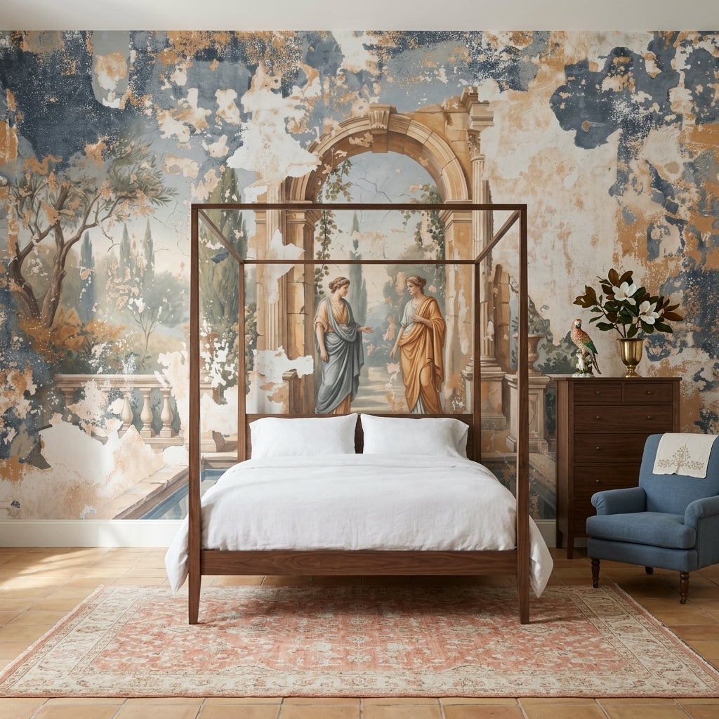 Classical Fresco Wallpaper Mediterranean Garden Stone Archway Wall Mural