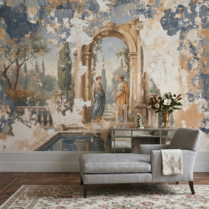 Classical Fresco Wallpaper Mediterranean Garden Stone Archway Wall Mural