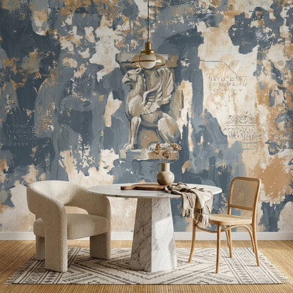 Weathered Fresco Wallpaper Winged Lion Removable Distressed Plaster Wall Decor