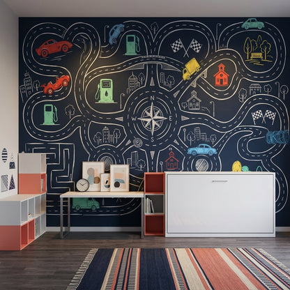 Road Map Wallpaper Chalkboard Removable Race Track Wall Decor