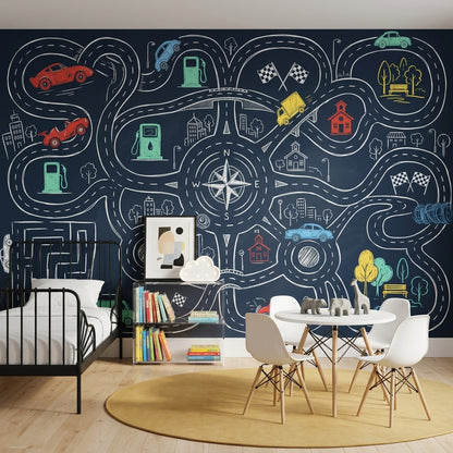 Road Map Wallpaper Chalkboard Removable Race Track Wall Decor