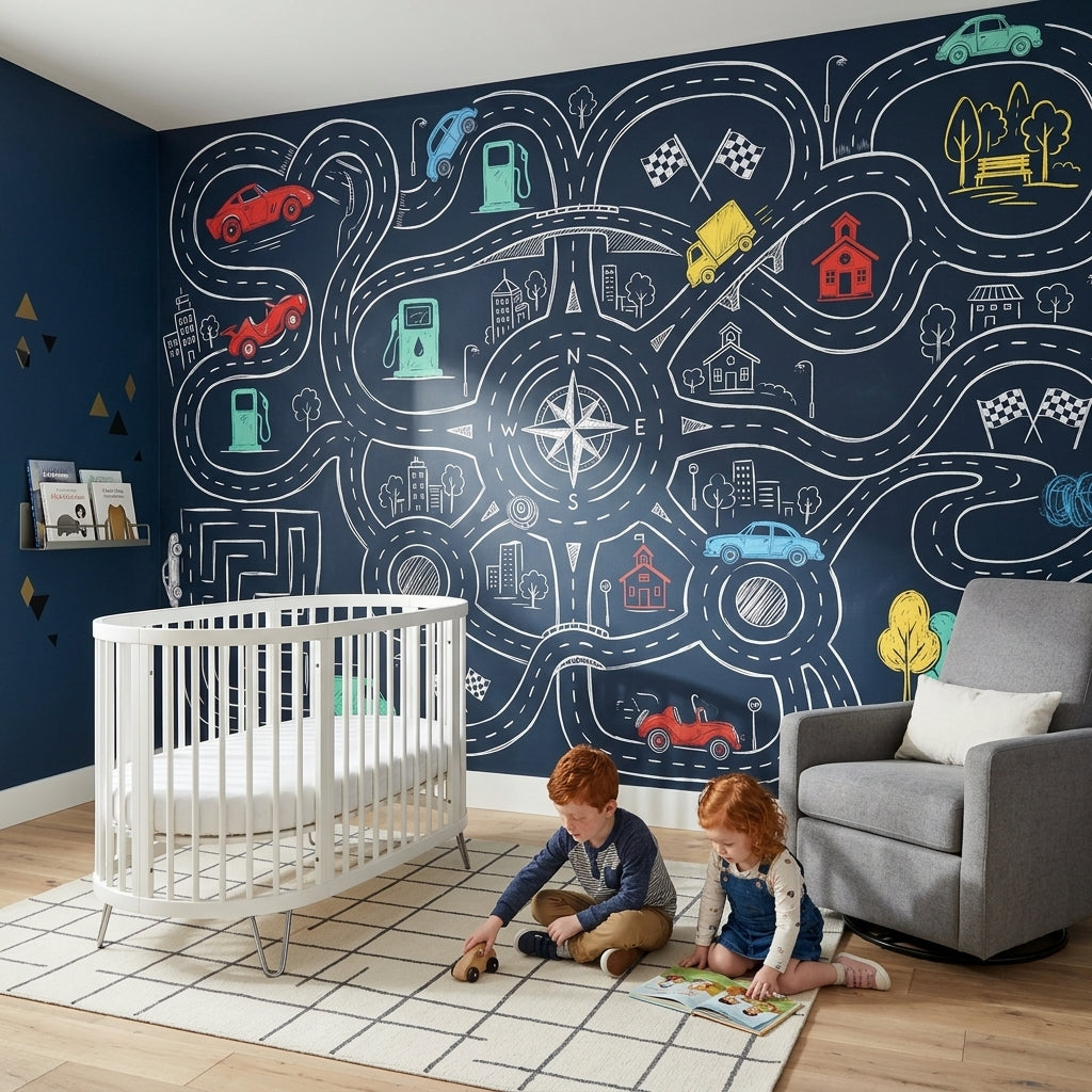 Road Map Wallpaper Chalkboard Removable Race Track Wall Decor
