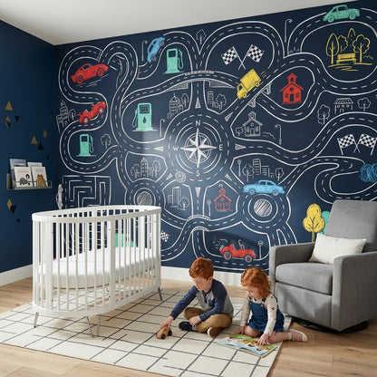 Road Map Wallpaper Chalkboard Removable Race Track Wall Decor