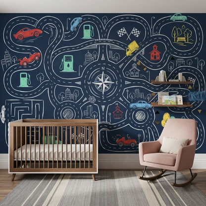 Road Map Wallpaper Chalkboard Removable Race Track Wall Decor