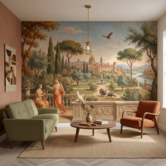Classical Landscape Mural Wallpaper Italian Garden Removable Domed City Skyline Wall Decor