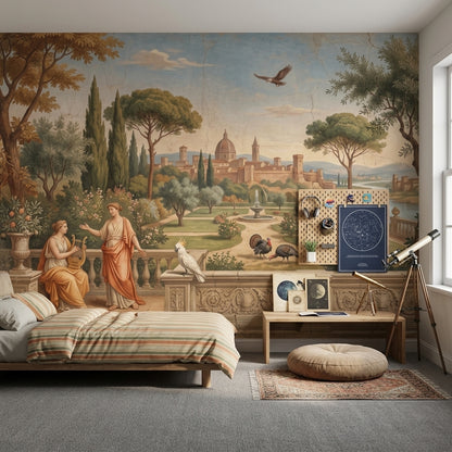 Classical Landscape Mural Wallpaper Italian Garden Removable Domed City Skyline Wall Decor