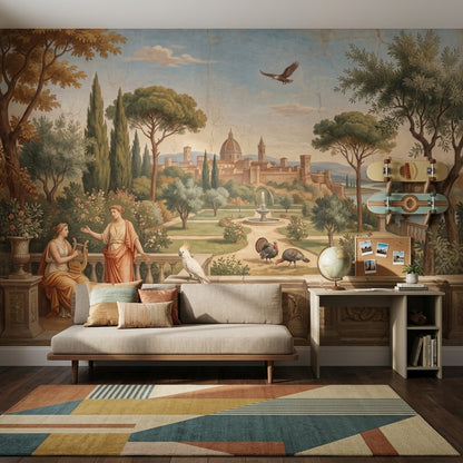 Classical Landscape Mural Wallpaper Italian Garden Removable Domed City Skyline Wall Decor