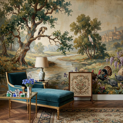 Pastoral Landscape Wallpaper River Scene Vintage Mural Wall Mural