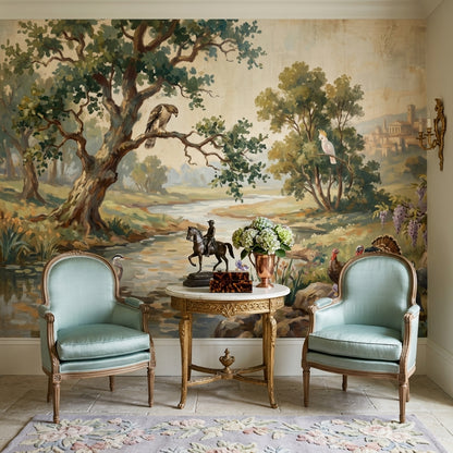 Pastoral Landscape Wallpaper River Scene Vintage Mural Wall Mural