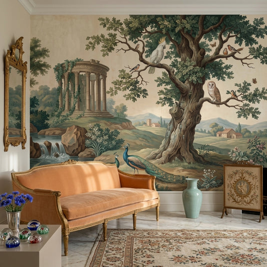 Pastoral Landscape Wallpaper Vintage Mural Classical Ruins Removable Wall Decor