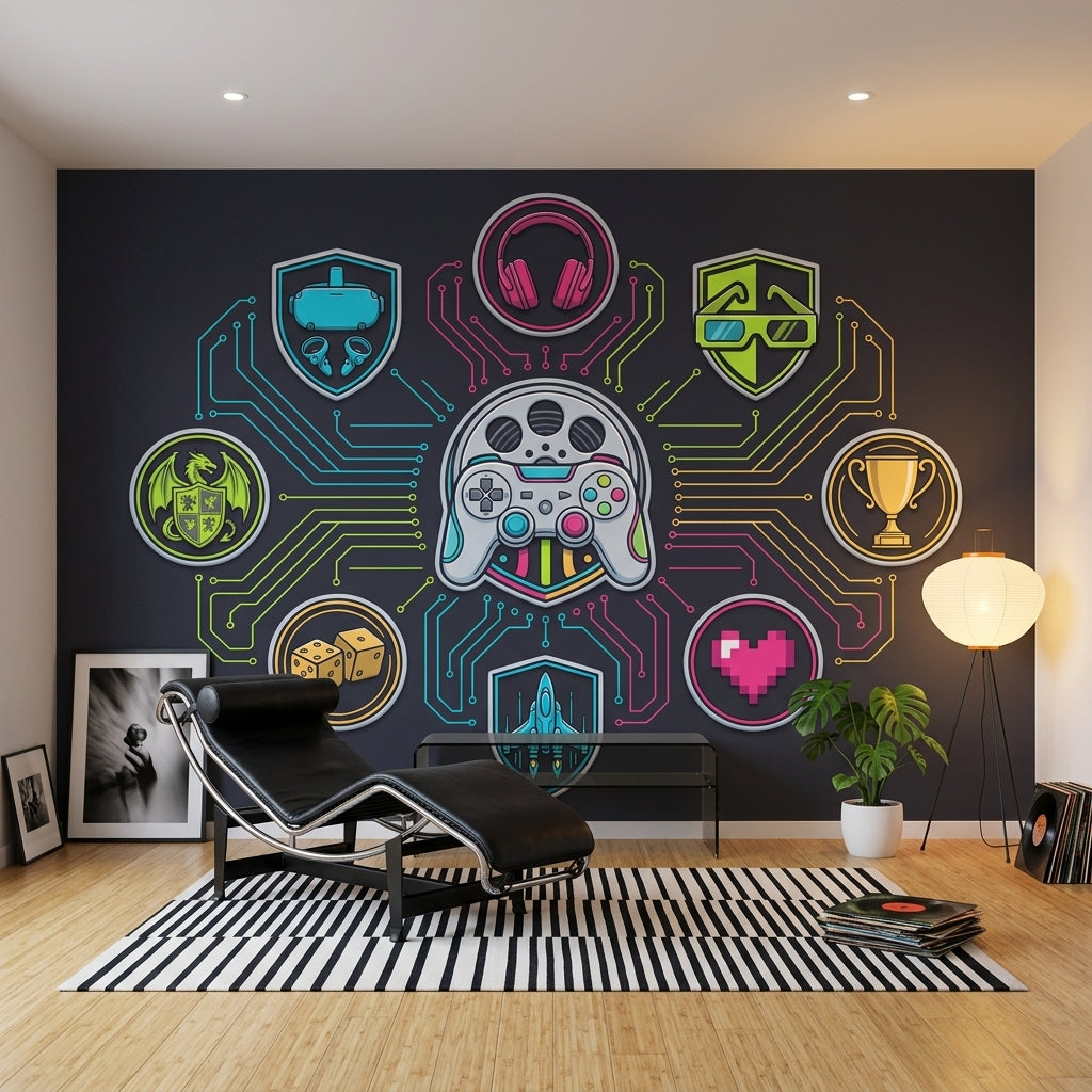 Gaming Wallpaper Neon Circuits Removable Futuristic Wall Decor