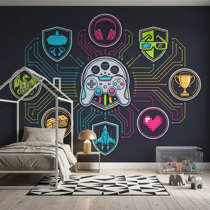 Gaming Wallpaper Neon Circuits Removable Futuristic Wall Decor
