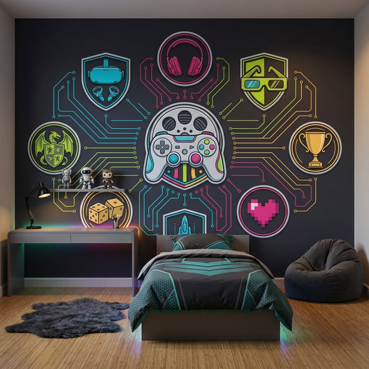 Gaming Wallpaper Neon Circuits Removable Futuristic Wall Decor