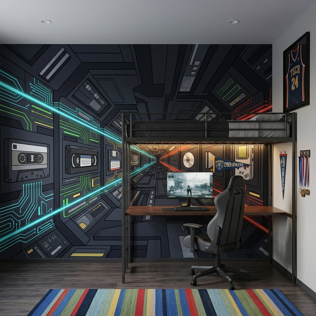 Walls Wallpaper Circuit Gaming Removable Wall Decor