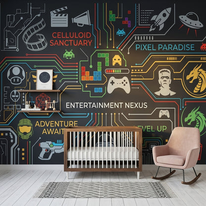 Circuit Board Wallpaper Gaming Pixel Art Removable Wall Decor