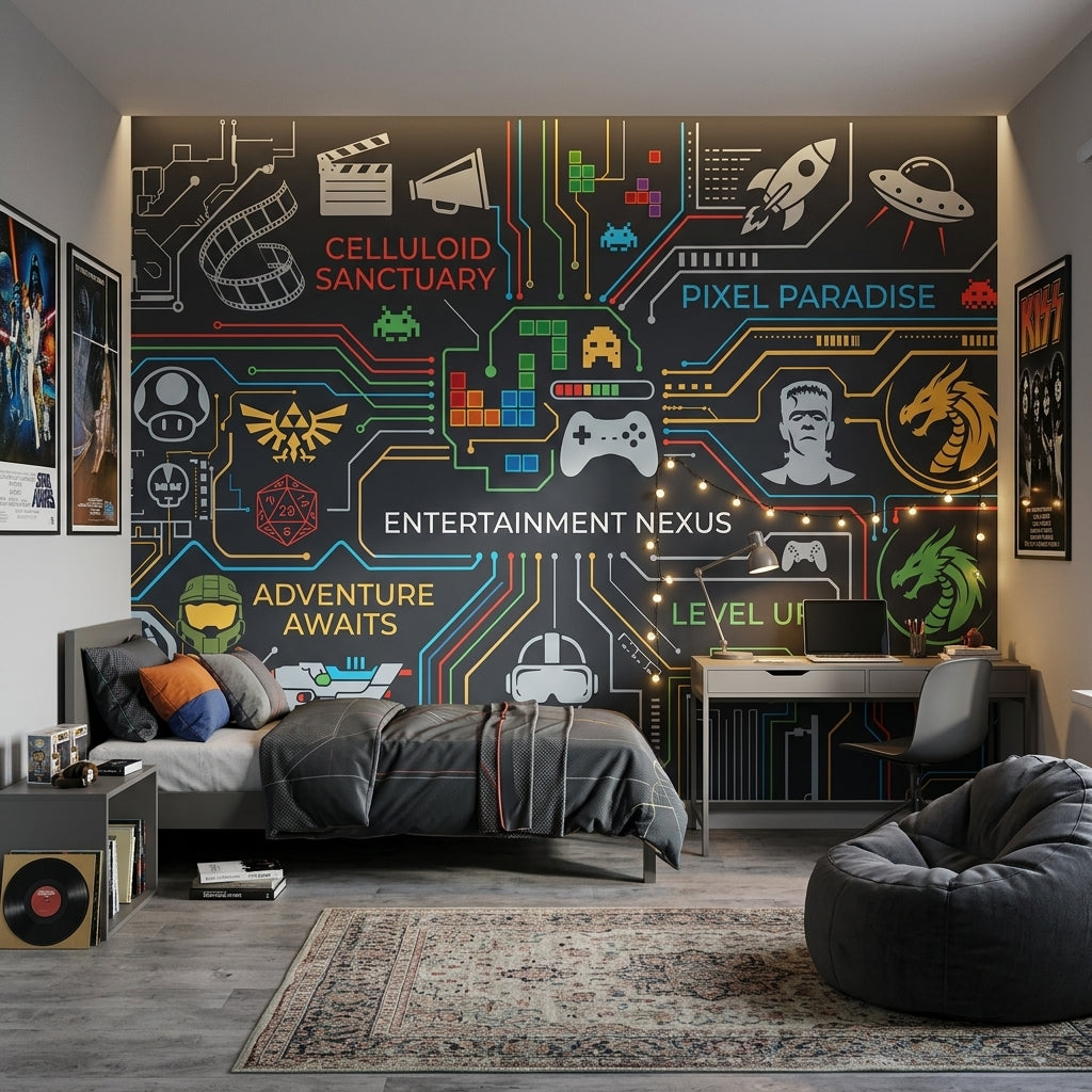 Circuit Board Wallpaper Gaming Pixel Art Removable Wall Decor