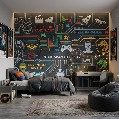 Circuit Board Wallpaper Gaming Pixel Art Removable Wall Decor