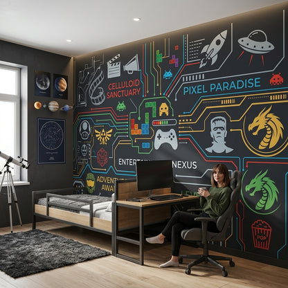 Circuit Board Wallpaper Gaming Pixel Art Removable Wall Decor