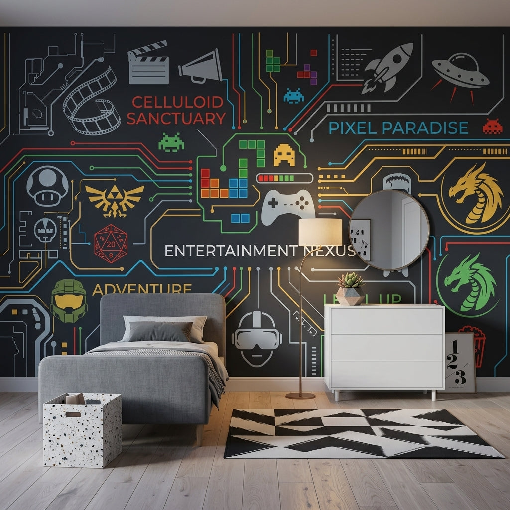 Circuit Board Wallpaper Gaming Pixel Art Removable Wall Decor