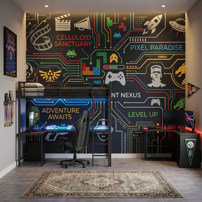 Circuit Board Wallpaper Gaming Pixel Art Removable Wall Decor