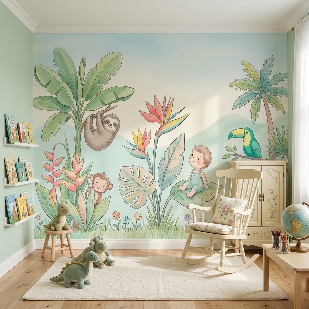 Tropical Wallpaper Jungle Watercolor Removable Wall Decor