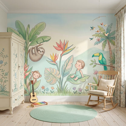 Tropical Wallpaper Jungle Watercolor Removable Wall Decor