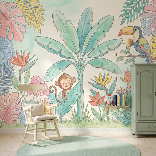 Tropical Wallpaper Pastel Watercolor Wall Mural