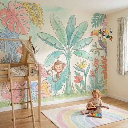 Tropical Wallpaper Pastel Watercolor Wall Mural