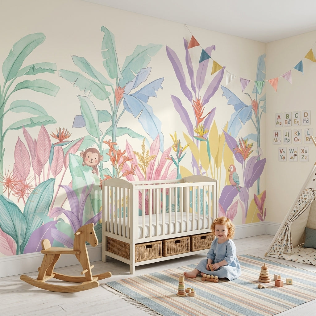 Tropical Wallpaper Pastel Watercolor Removable Wall Decor