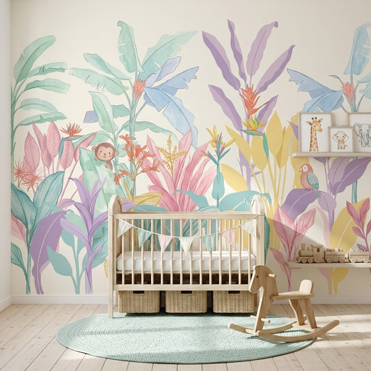 Tropical Wallpaper Pastel Watercolor Removable Wall Decor