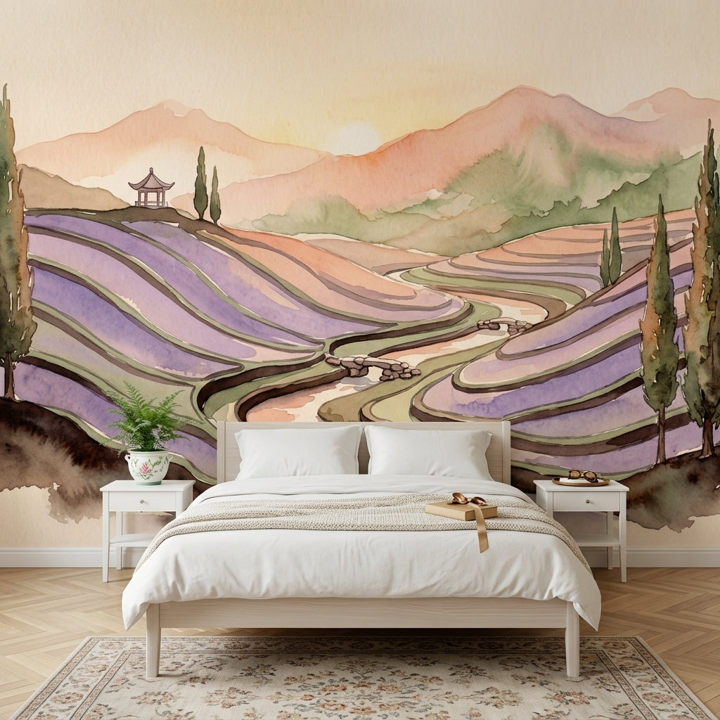 Muted Green Wallpaper Watercolor Removable Landscape Wall Decor