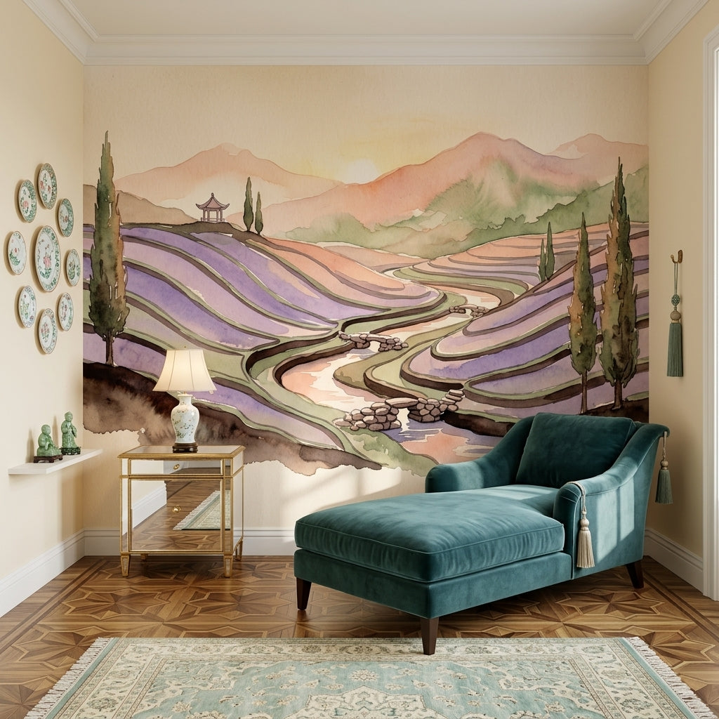 Muted Green Wallpaper Watercolor Removable Landscape Wall Decor