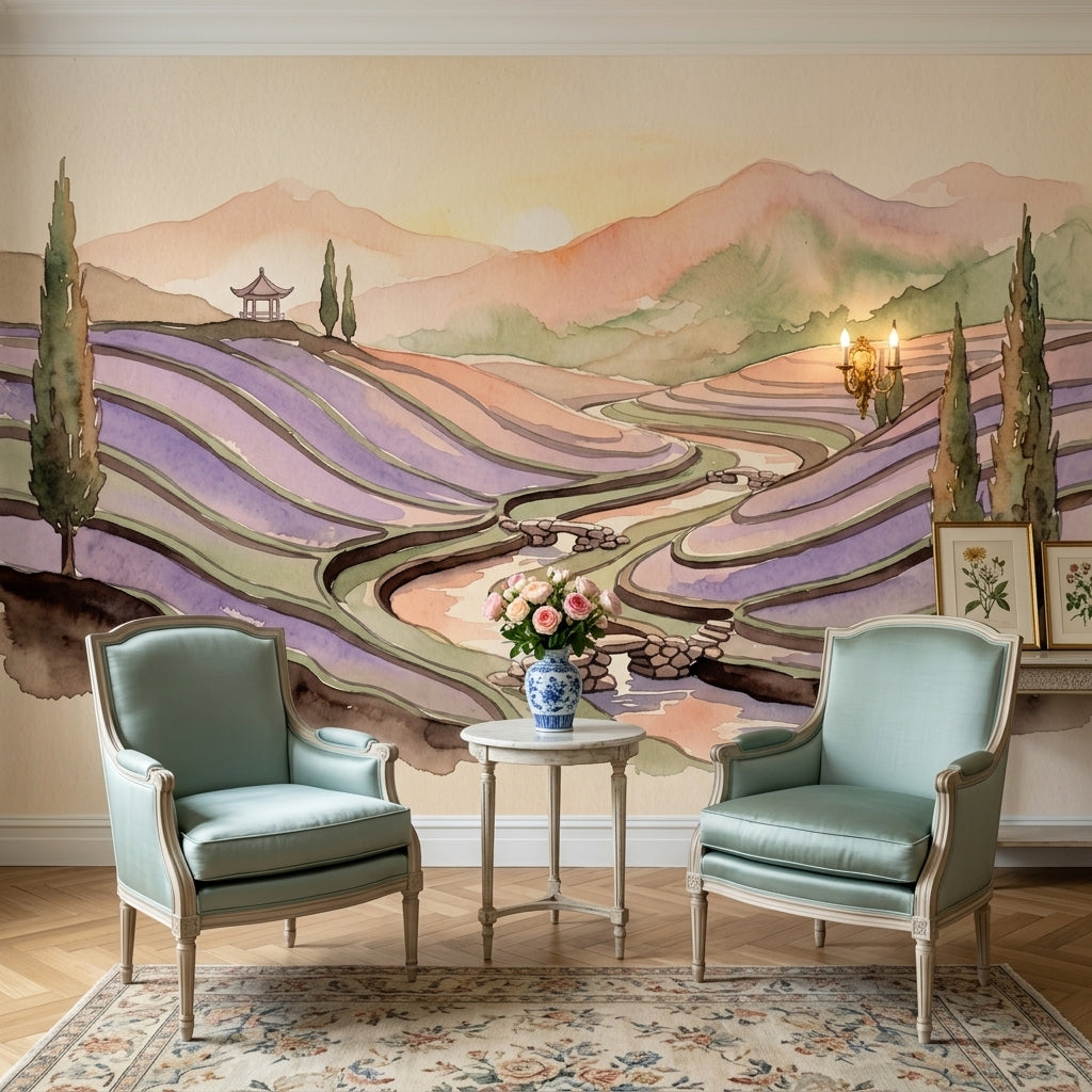 Muted Green Wallpaper Watercolor Removable Landscape Wall Decor