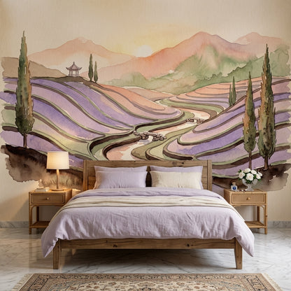 Muted Green Wallpaper Watercolor Removable Landscape Wall Decor