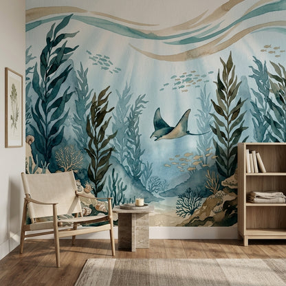 Underwater Wallpaper Ocean Watercolor Removable Wall Decor