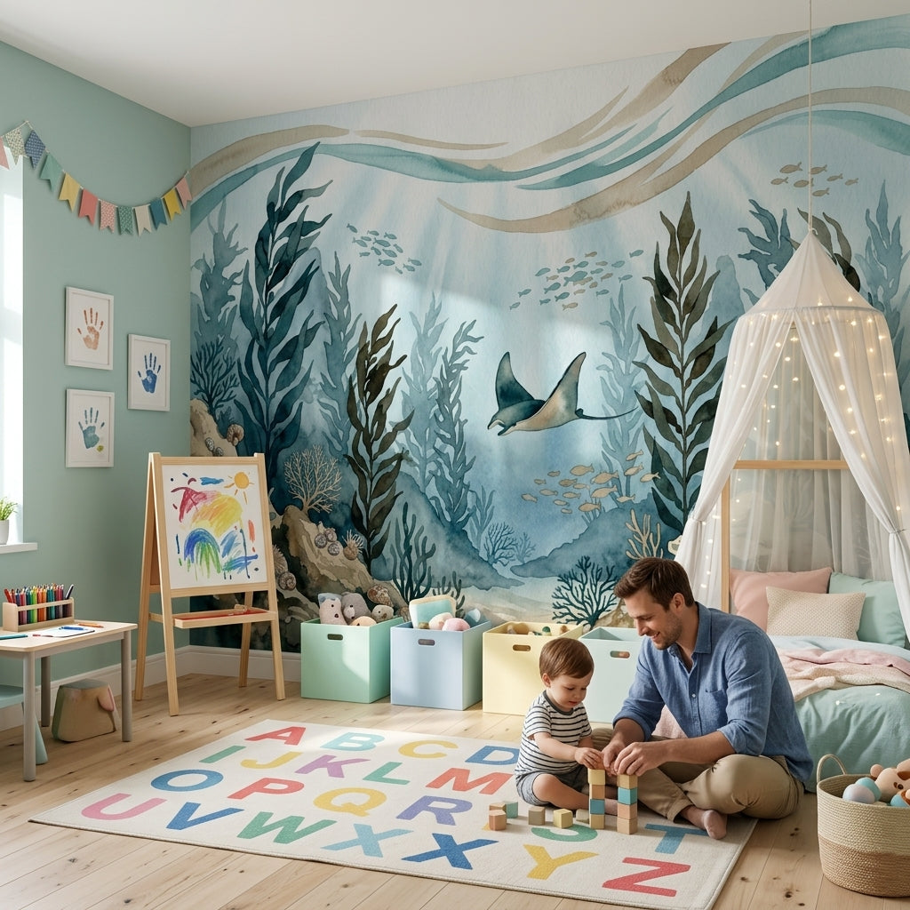 Underwater Wallpaper Ocean Watercolor Removable Wall Decor