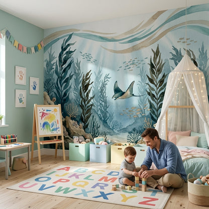 Underwater Wallpaper Ocean Watercolor Removable Wall Decor
