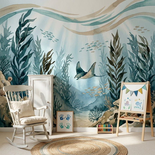 Underwater Wallpaper Ocean Watercolor Removable Wall Decor